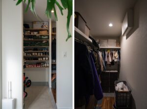 玄関の土間収納から続くウォークインクローゼット