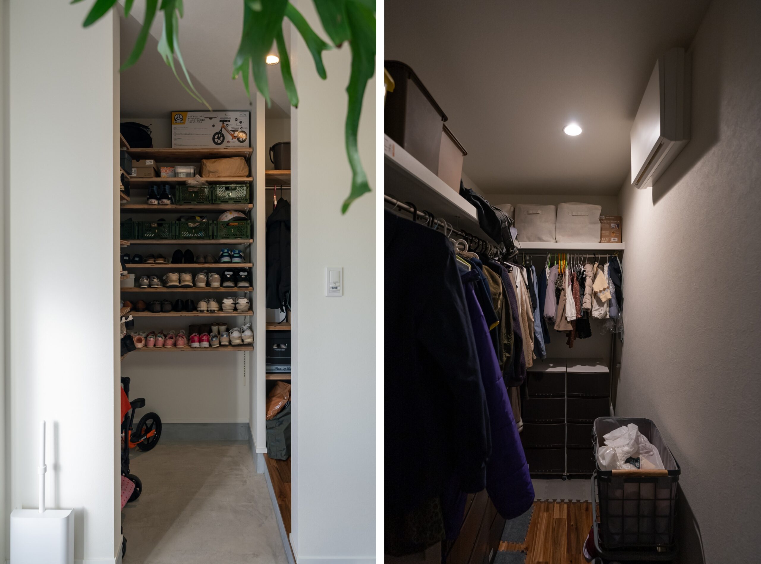 玄関の土間収納から続くウォークインクローゼット