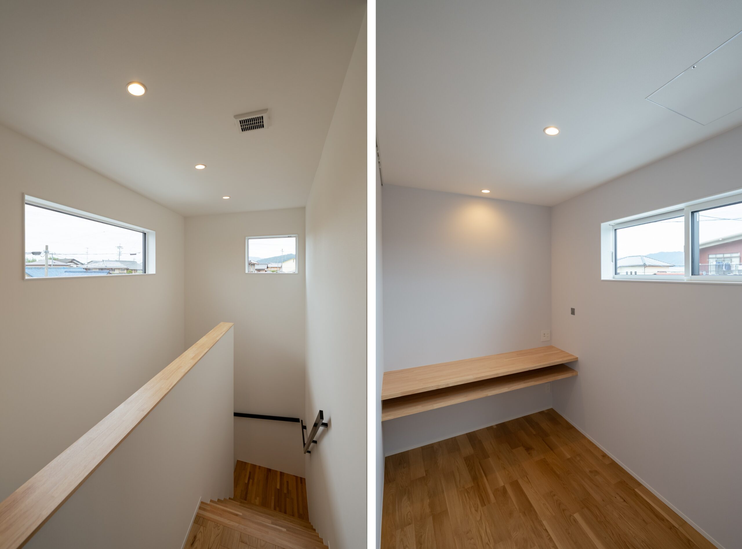 照明が造作カウンターを照らす書斎