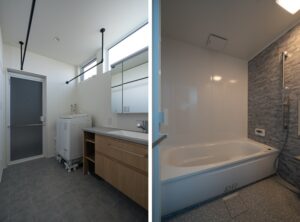 白とグレーを基調にした脱衣室・浴室