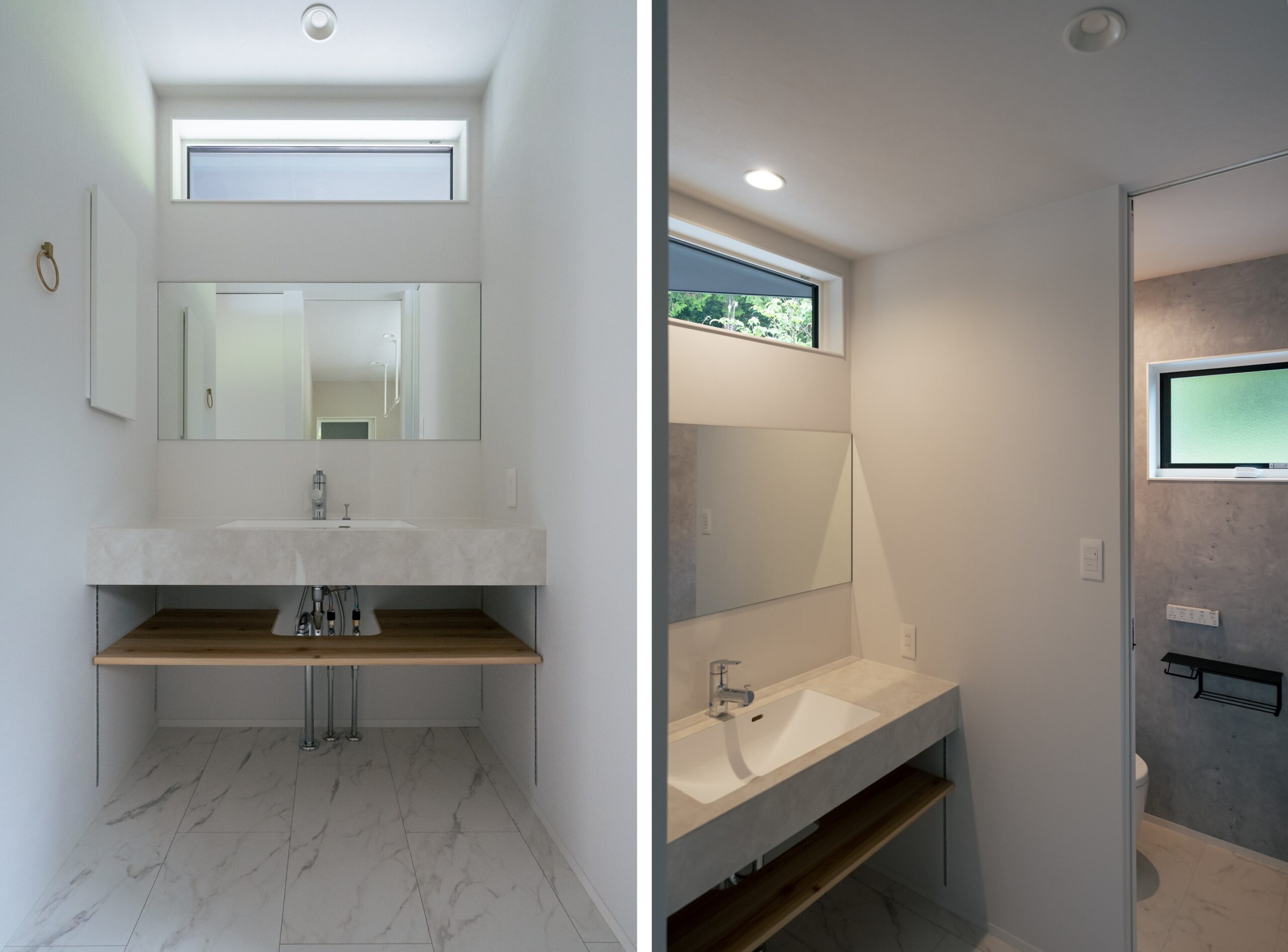 時間によって雰囲気の変わる造作洗面