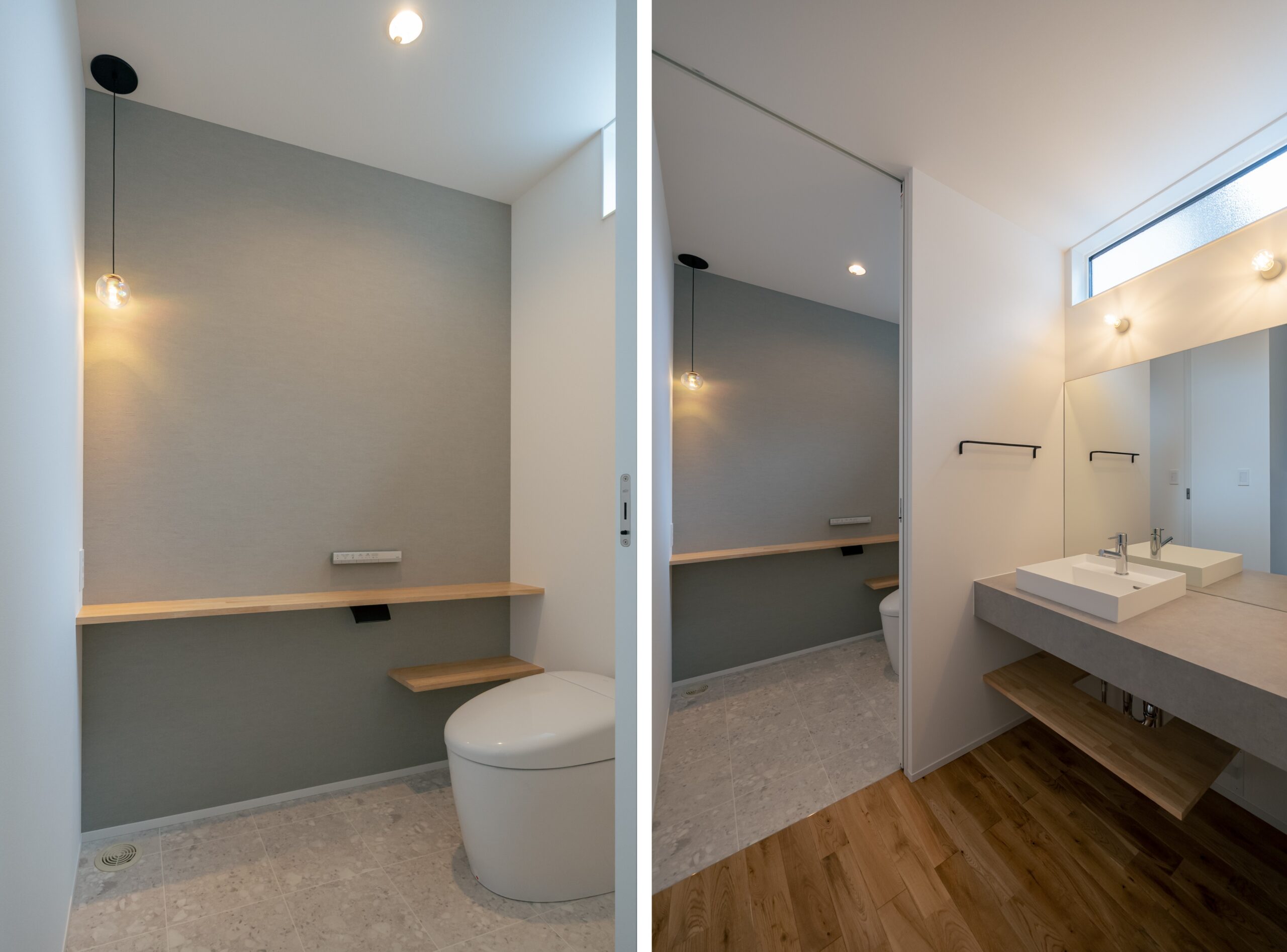 ペンダントライトのあるトイレと造作洗面台