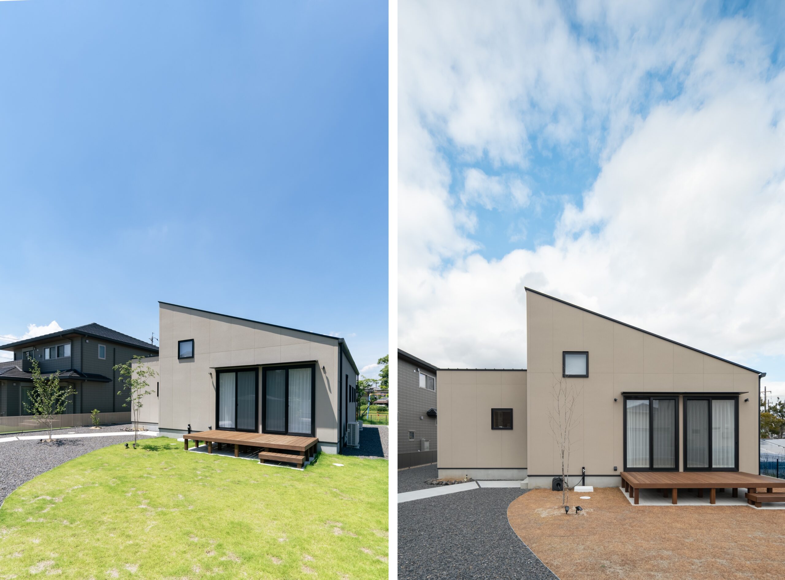 リビングと繋がるウッドデッキと季節によって変化するお庭