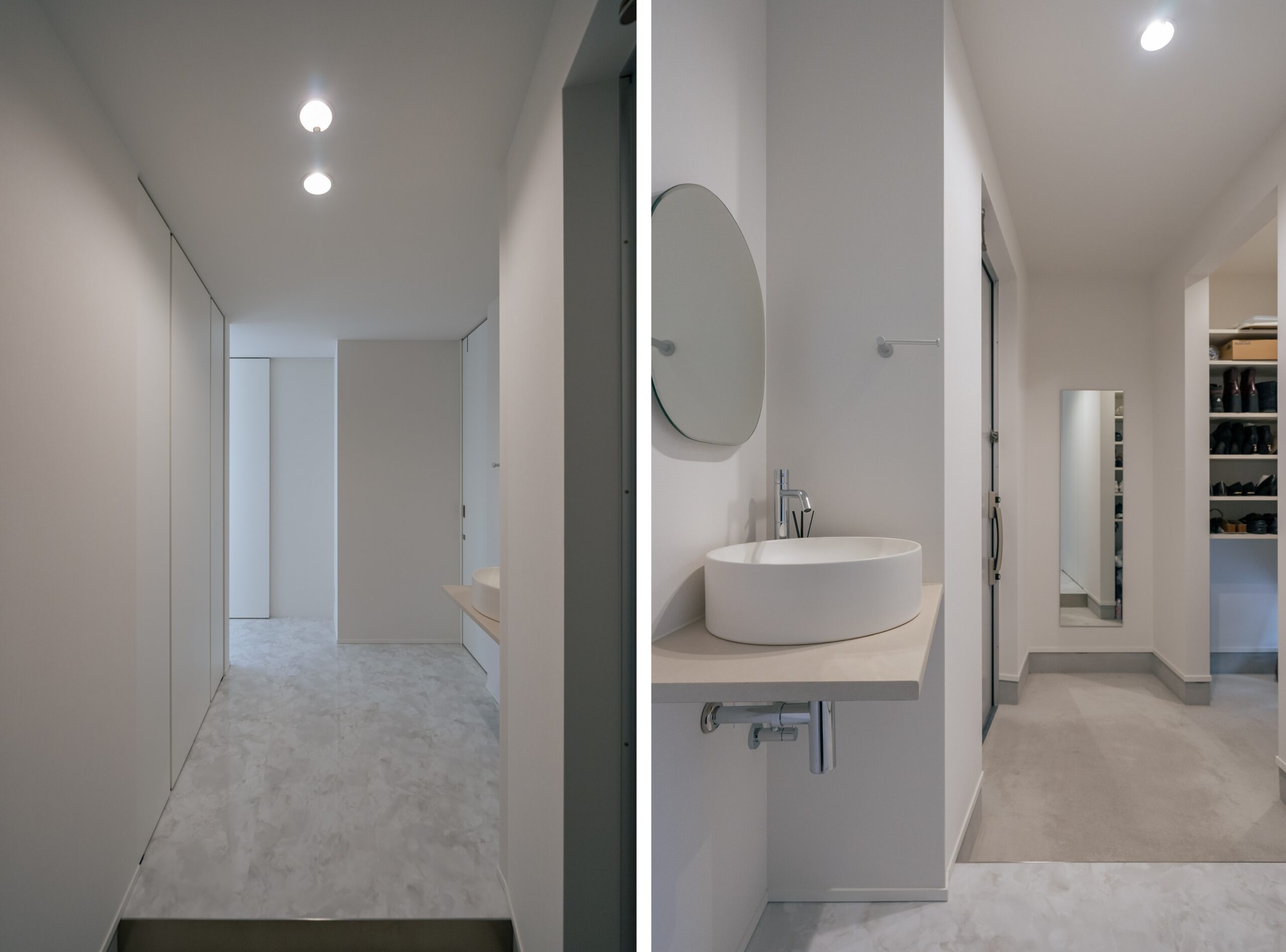 大理石風の床材を使用した玄関