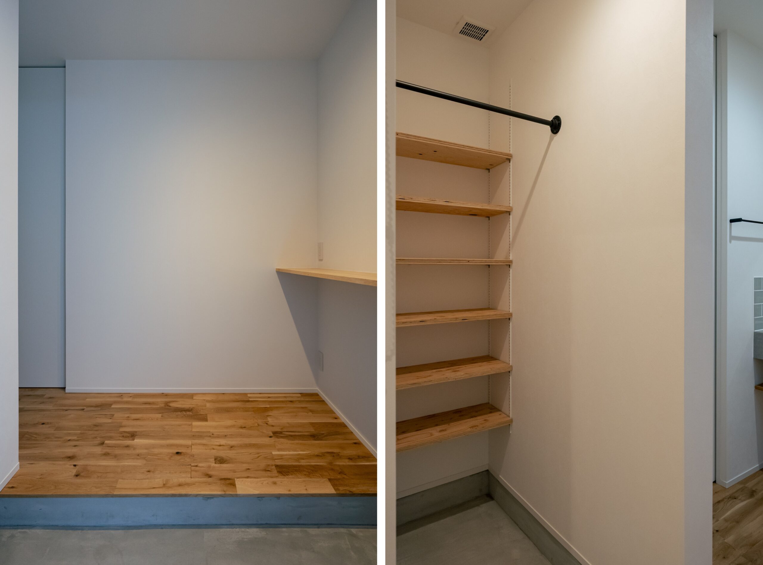 造作カウンターを設けた玄関フロアと土間収納