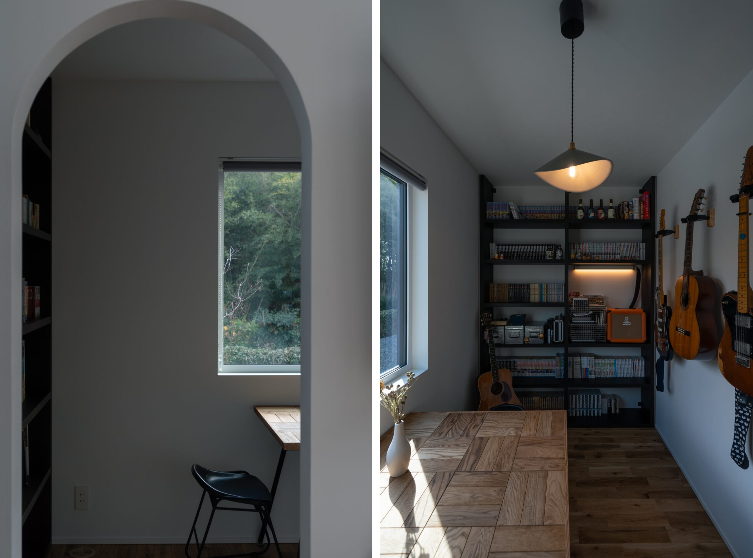 アーチ開口と大開口のある趣味部屋