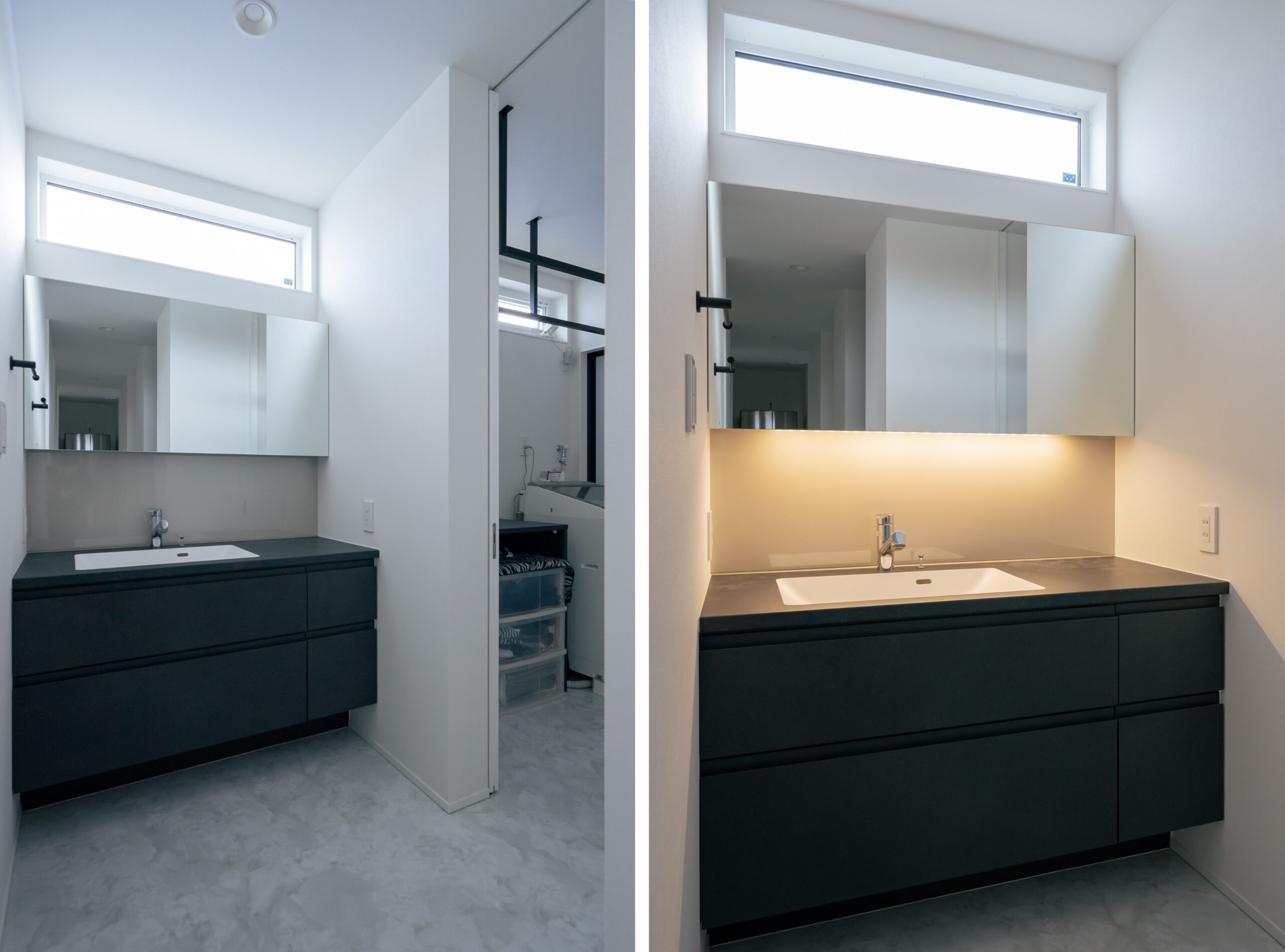 ミラー下に間接照明を仕込んだホテルライクな洗面台